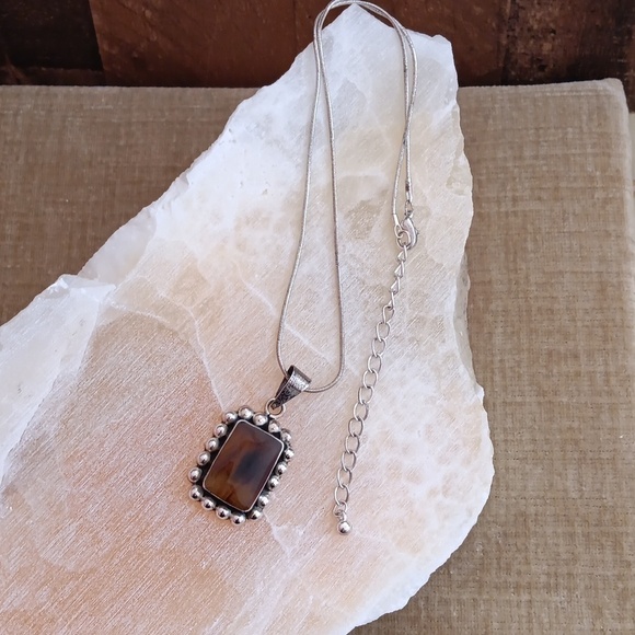 Mexico 925 Sterling Silver Chain Amber Pendant Necklace - Picture 1 of 8